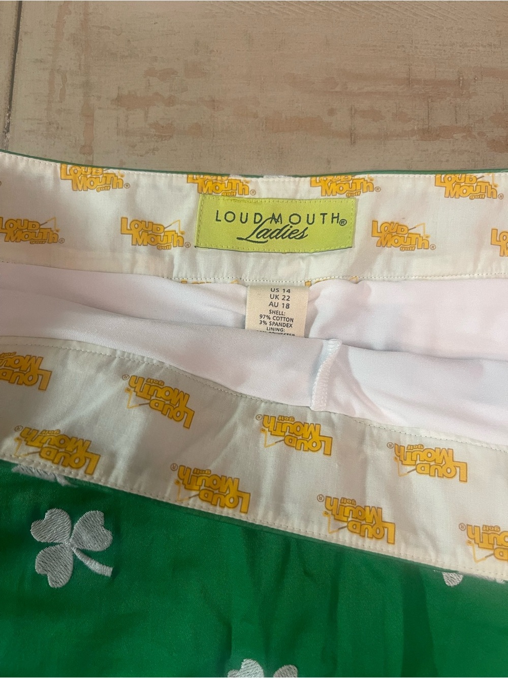Loudmouth Green Mini Skirt with White Clover Print - Picture 3 of 5